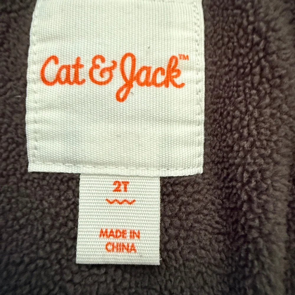 Cat & Jack Puffer Jacket Kids 2T Black Fleece Lined Hooded Quilted Coat